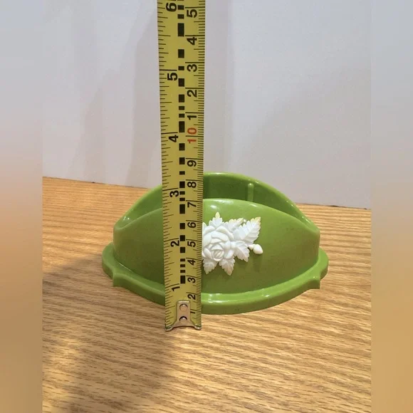 Vintage Schwartz Bros plastic Green soap dish with White Floral Design MCM - Picture 11 of 11